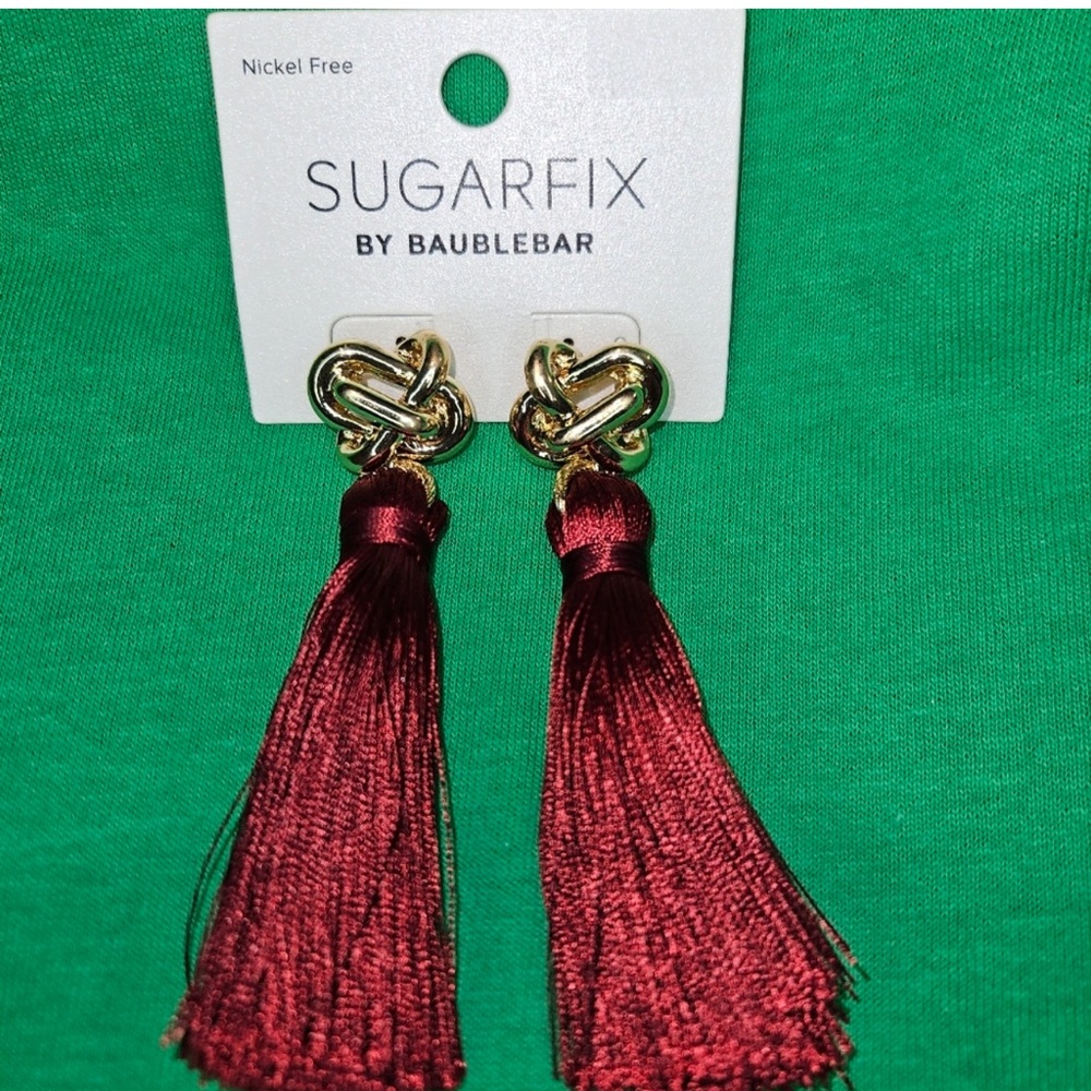 Sugarfix by Baublebar Burgandy Red Tassel Pierced Earrings. Holiday Gift.